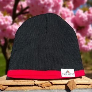 Twin Barns Brewing Beanie Hat Laconia NH Black Knit Skull Cap Ski Winter Gift